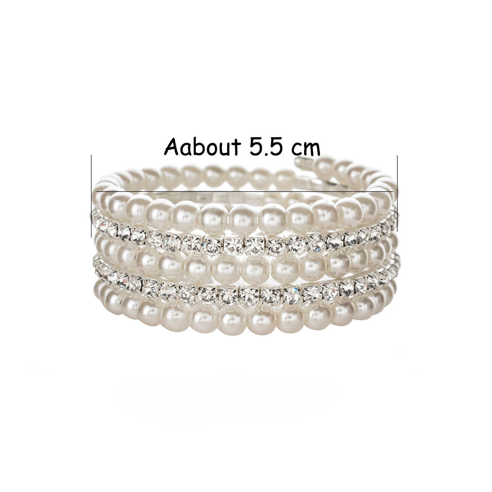 Wholesale Steel Wire Elastic Thread Multilayer Pearl Rhinestone Bracelet